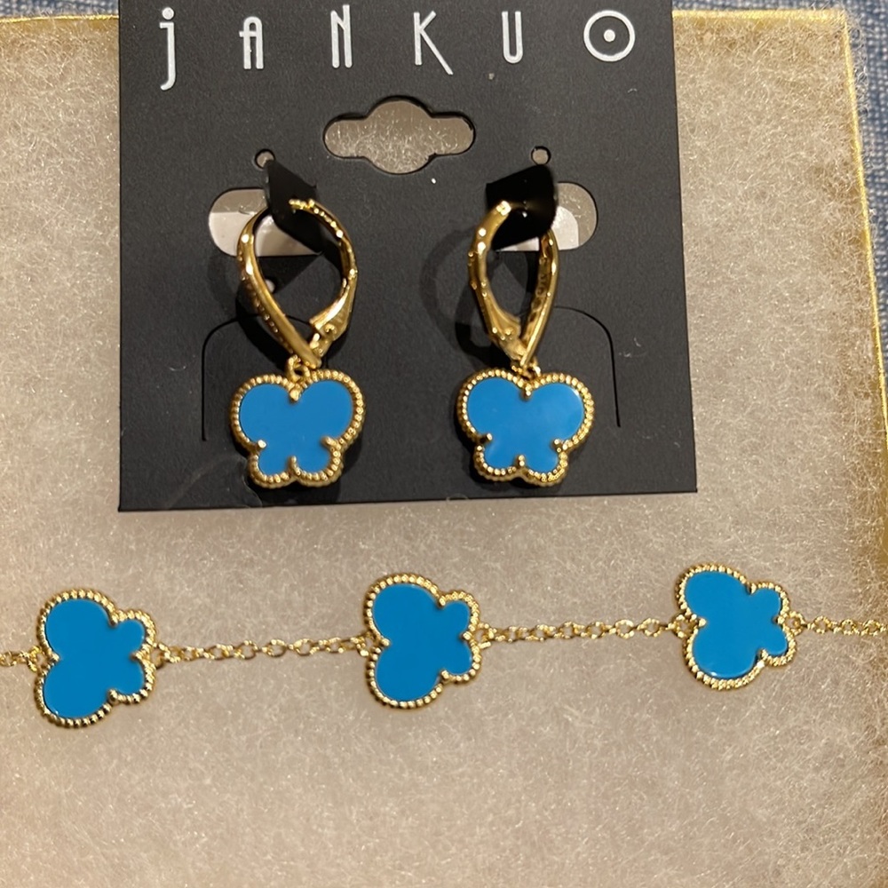 Butterfly collection 14k gold plated and Turquoise 1-bracelet & 1- earring,